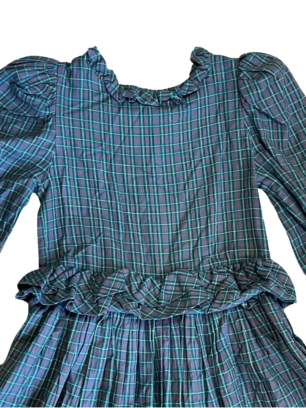 Barboglio Cristina Jan Vintage 80s S Plaid Prairie Dress Ruffle Cotton Flannel - Picture 11 of 16